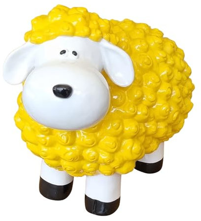 Dekofigur Bunte Schafe Farbe wählbar Tierfigur lustige Gartendeko Indoor Outdoor, Farbe:gelb