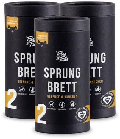 Tales & Tails Sprungbrett Funktionaler Snack für Hunde, MSM, Grünlippmuschelpulver, Kollagen, Allergiker geeignet, Getreidefrei (3 Dosen / 3 x 325g)