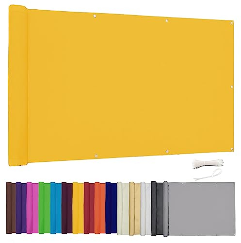 Lingle888 Balkon Sichtschutz PB2 PES blickdichte Balkonumspannung mit Ösen und Kabelbinder 8 Tage geliefert - in div.20 Größen & 14 Farben 420D(Gelb,0.9x6.5m)