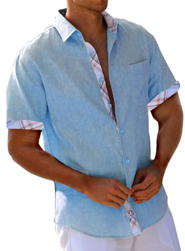 Mens Shirts Short Sleeve Linen Shirt Mens Mens+Linen+Shirts Ugly Shirt Casual Shirts for Men UK Men's Summer Shirts Mens Hawaiian Shirts UK Summer Short Sleeve Shirts for Turquoise 4XL