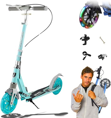 GHBXJX City Roller Big Wheel Scooter Erwachsene LED 180mm, Klappbar Cityroller mit Handbremse, Tretroller Kinder ab 6 Jahre Mädchen Jungen Teenager, Kickscooter Cityroller,Grün