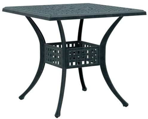 vidaXL Gartentisch, Terrassentisch mit Schirmloch, Esstisch für Indoor Outdoor, Gartenmöbel Tisch Rechteckig, Grün 80x80x75cm Aluminiumguss