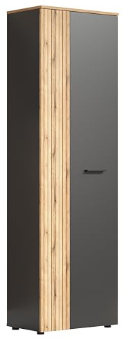 trendteam smart living - Esteban - Garderobenschrank - Anthrazit-Eiche - Kleiderschrank mit ausziehbarer Kleiderstange - (BxHxT) 60 x 195 x 36 cm - Schrank in eleganter Rillenoptik