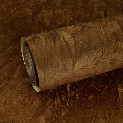 ReWallpaper Velvet Fabric Wallpaper for Living Room Brown 44.5cm×7m Peel and Stick Wallpaper Dark Brown Vintage Felt Flock Lining Paper for Walls Drawers Jewelry Box Wall Paper Roll Bedroom