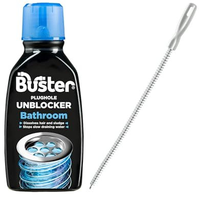 Buster Bathroom Plug Unblocker & Drain Snake Unblocker Kit – Heavy Duty Drain Unblocker Liquid to Unblock Toilets and Sinks