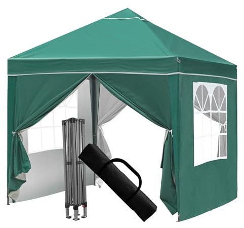Pop Up Pavillon, Pavillon mit abnehmbaren Seitenwänden, stabiles Gestell, witterungsbeständiger Schutz, ideal für Veranstaltungen im Freien, Partys und Märkte (Grün)