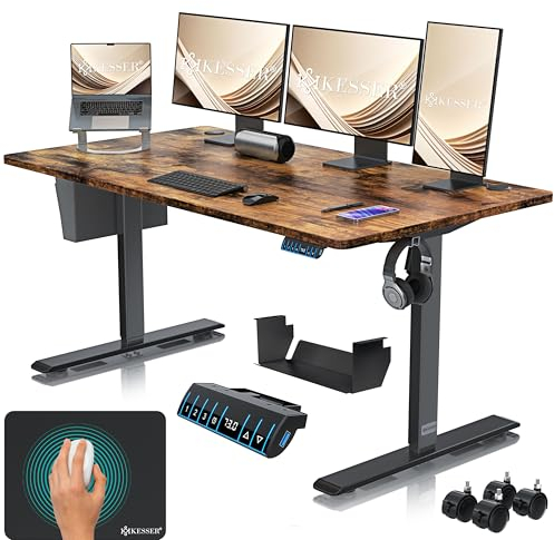KESSER® Höhenverstellbarer Schreibtisch elektrisch 160cm x 70cm | Ergonomisch Steh-Sitz Schreibtisch | 3-Funktions-Memory Steuerung | Inkl. 360° Rollen & USB-Ladeanschluss Computertisch für Homeoffice