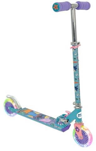 Stitch Kinder-Scooter für Mädchen und Jungen – zusammenklappbarer Inline-2-Rad-Roller – Jungen-Scooter und Mädchen-Scooter – Verstellbarer lila beleuchteter Roller – Zweirad-Rollerräder leuchten – 58