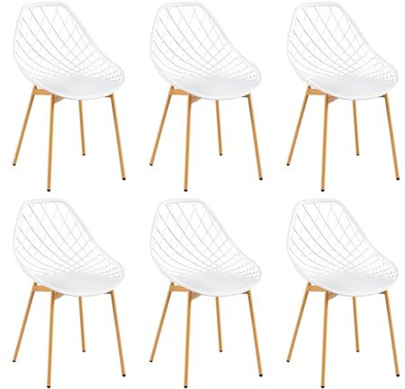 buyburoom Chaise Salle a Manger Lot de 6, Chaise Scandinave avec Pieds en Métal, Chaise Cuisine Chaise Salon Chaise de Salon, Facile à Installer, Blanc