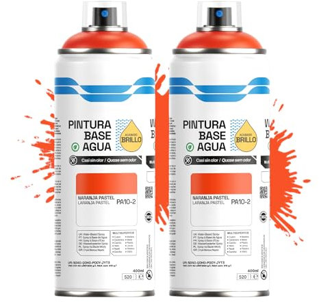 Etrexonline Pintura Spray Ecológica 400ml - Base Agua, Sin Olor - Para Muebles, Metal, Plástico y Madera - Colores Vivos y Permanentes, Cobertura Uniforme - Naranja Pastel, 2 unidades