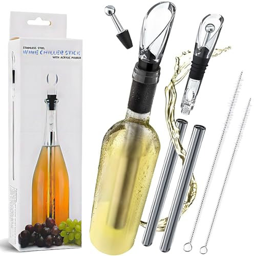 Vino Amigo - Barra de enfriamiento de vino, Vino Amigo, barra enfriadora de vino oficial Vinoamigo 2025, enfriador rápido de acero inoxidable, con aireador y vertedor, regalo de vino (set mejorado)