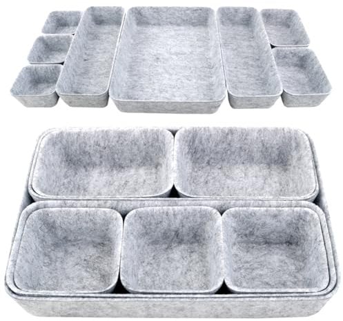 CTYUEYUN Schubladen Organizer Filz,8 Stück Stapelbare Filz Organizer Schublade,Schminktisch Organizer für Schublade Schreibtisch Organizer Schubladen für Schreibtisch Schlafzimmer Bad Küche (Hellgrau)
