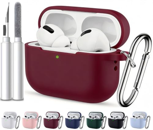 Compatible with AirPods Pro 2 Case Cover,AirPod Pro 2nd/1st Case-Burgundy | Soft Silicone Protective Covers for AirPods Pro 2nd/1st Gen Cases(2023/2022/2019) with Cleaner Kit and Keychain for Women Men
