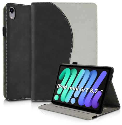 Succtopy Coque pour iPad Mini (A17 Pro, Modèle 2024, 7ème Génération) / Mini 6 (8,3 Pouces, Modèle 2021, 6ème Génération) Housse de Protection Étui en Cuir PU à Rabat avec Support Fonction Noir