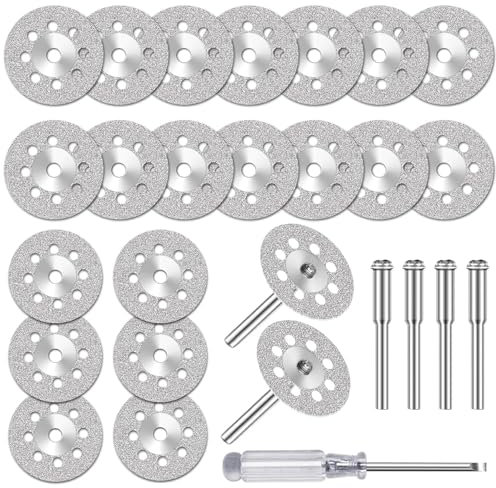 20 Pezzi Mini Dischi Diamantati da Taglio per Dremel, con Mandrino da 3mm per Tagliare Pietra, Vetro, Ceramica, Marmo - Accessori per Utensili Rotativi 