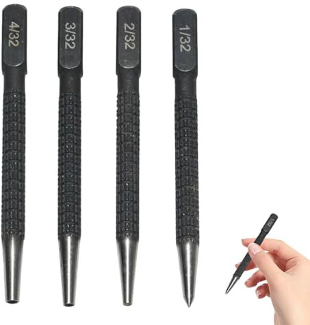 Debbery 4Pcs Positioning Punch Set, Portable Nail Punch, Metal Knurled Non Slip Housing, Nail Punch Set for Wood, 1/32, 2/32, 3/32, 4/32, Black