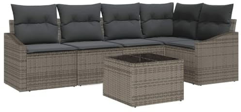 vidaXL 5-teiliges Garten-Esszimmer-Set mit Kissen in Hellbraun und Dunkelgrau aus Poly-Rattan | Perfekte Lounge-Möbel für entspannte Stunden auf der Terrasse