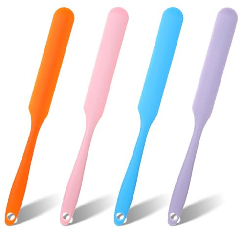 4PCS Silicone Jar Spatulas, 9.4Inch Cake Spatulas, Cream Spatula with Long Handle, 4 Color Scraper Tool for Kitchen, Non-Stick Baking Scrapers for Cooking, Mixing, Baking and Scraping