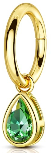 OUFER 14G Gold Anhänger Piercing Bauchnabel Chirurgenstahl 316L Bauchnabelring Quadratisch/Tropfen Grün CZ Bauchnabelpiercing Schmuck Belly Button Bar für Damen 8 mm