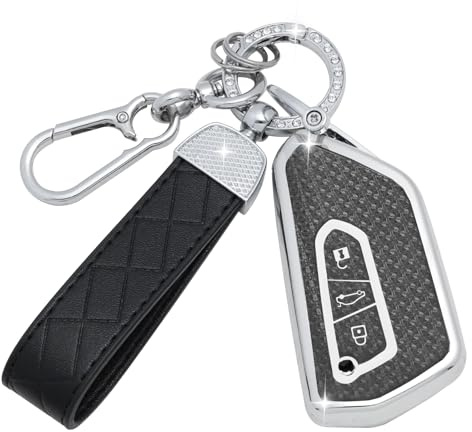 SparkleJoy Coque Clé Voiture TPU avec Porte-Clés en Cuir,Etui Clé Étui Clé Compatible avec VW Volkswagen Cupra Formentor Born Golf 8 Seat Leon MK4 Ibiza Ateca Skoda Kodiaq Fabia Enyaq Octavia