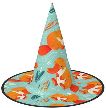 JIUFOTK Sombrero de bruja de Halloween con ornitorrincos que juegan en el agua con parte superior plegable, sombrero de disfraz plegable para fiesta de cosplay
