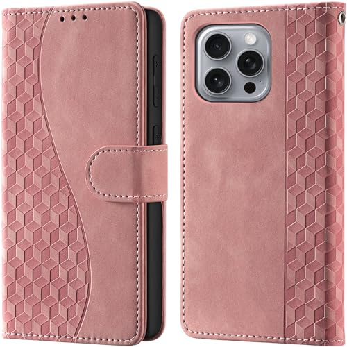 Wallet Flip Case for iPhone 16 Pro Max Leather Pink | RFID Blocking, 3 Card Slots & 1 Cash Pocket, Magnetic Closure, Kickstand, PU Leather Flip Cover for iPhone 16 Pro Max