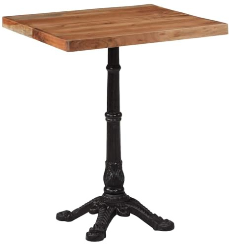 Teenpull Solid Acacia Wood Bistro Table 60x60x76 cm, Square Dining Table with Sturdy Cast Iron Base for Kitchen, Small Spaces, and Patio