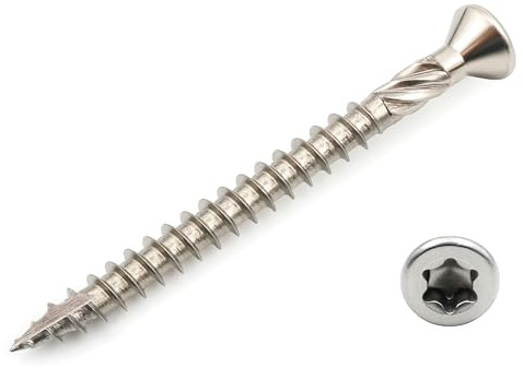 Design61 Tornillos para terraza de acero inoxidable TX25, tornillos de acero inoxidable, tornillos para tablones de madera, inoxidables, con punta de corte, aletas de fresado, ideales para terrazas y