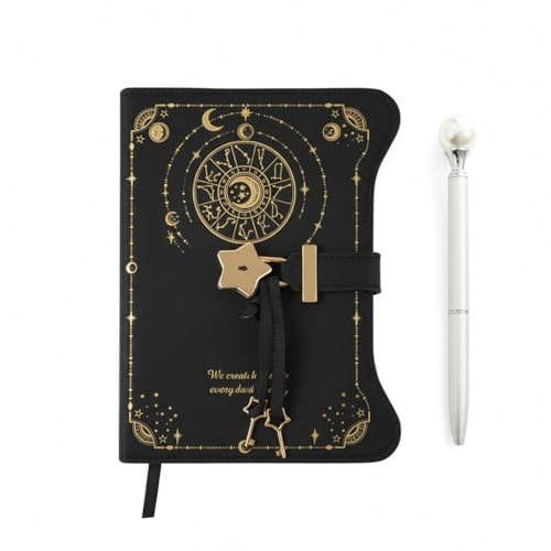 Tagebuch mit Schloss B6,Notizbuch Abschließbar Mädchen,PU-Leder mit Stift | Vintage Lock Journal mit Herz-Vorhängeschloss für Teenager & Frauen, Schwarz