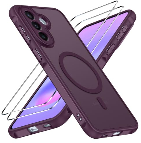 ivoler für Samsung Galaxy A57 5G Hülle, 1 Magnetisch Handyhülle mit 2 Stück Panzer Schutz Glas, [Kompatibel mit MagSafe] [Militärnorm Sturzschutz] Stoßfest Schutzhülle Silikon Case Matt Burgund
