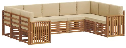 vidaXL Sofagarnituren 9 pcs Natur und Beige Massivholz Akazie, Moderne Gartenbank, strapazierfähige Eckmöbel für draußen, gemütliches Loungeset für Terrasse und Patio
