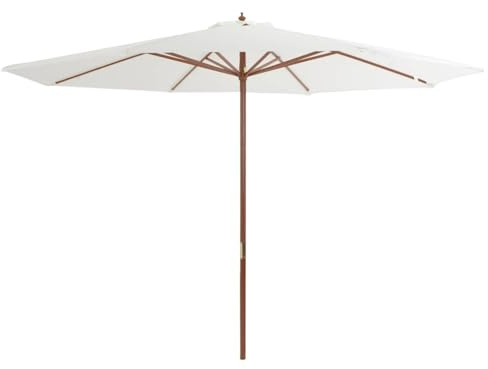 HFXHIJXQ Parasol de Jardin en Bois 350 cm, Grand Parasol d'Extérieur Rond avec Mât en Bambou Laminé 48 mm et Double Poulie pour Table de Terrasse, Couleur Blanc Sable