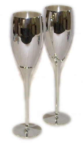 ThePresentStore - Flute Champagne con finitura in argento, 2 pezzi