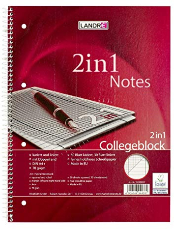 Landré Collegeblock Duo A4 liniert und kariert, 2 in 1, 80 Blatt, gelocht, 10 Stück