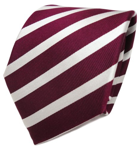 TigerTie Designer Seidenkrawatte in rot bordeaux silber gestreift