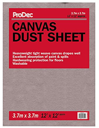 ProDec Bâche épaisse 3,6 m x 3,6 m en coton pour les travaux de peinture, protection des sols et du mobilier, absorbe les liquides sans transpercer, pros et particuliers, réutilisable