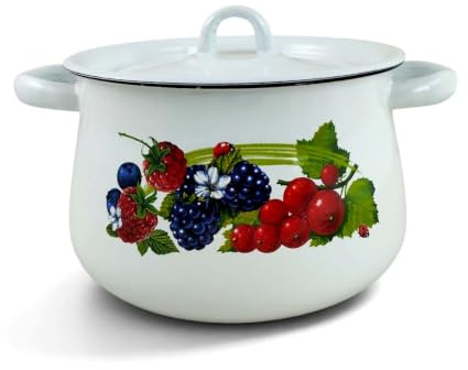 Emaille Kochtopf Topf 2 Liter ca 19cm Durchmesser/Retro Nostalgie Geschirr mit Motiv emailliert