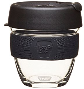 KeepCup Brew, Reusable Coffee Cup - Tempered Glass and Splashproof Sipper, S 8oz/227ml - Black