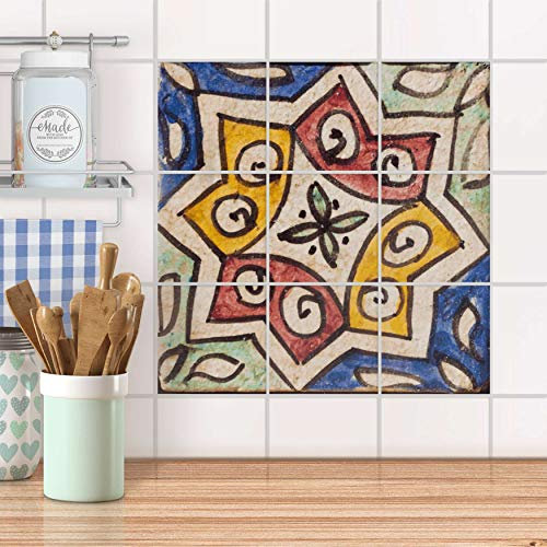 Fliesensticker für Küche und Bad I Fliesen-Sticker Aufkleber selbstklebend I Fliesen verschönern - Fliesenmuster für Küchen- und Badfliesen I Design: Spanish Tile 6