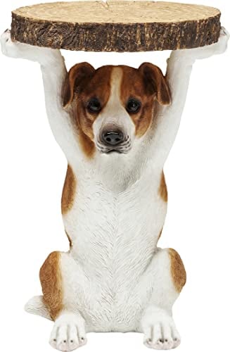 Kare Design Beistelltisch Animal Mr Jack, Weiß/Braun, 33cm Durchmesser, Couchtisch, Hunde Motiv, 52x35x33 cm (H/B/T)