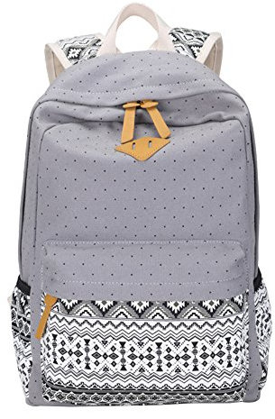 Outdoor Freizeit für Universität Mädchen Schulrucksack Damen Canvas Rucksack Teenager Schultasche Daypacks Grau