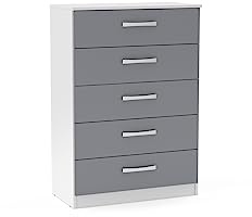 Birlea Lynx 5 Drawer Chest High Gloss, White and Grey
