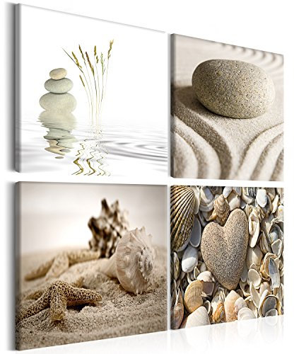 murando - Quadro Spa Pietra 80x80 cm Stampa su tela XXL Immagini Moderni Murale Fotografia Grafica Decorazione da parete Quadri Componibili 4 Pezzi Natura Acqua Sabbia beige 9060093