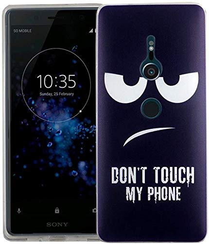 König Design Handyhülle kompatibel mit Sony Xperia XZ2 Silikon Case Hülle Sturzsichere Back-Cover Handyhülle - Don't Touch My Phone Weiß Dunkelblau