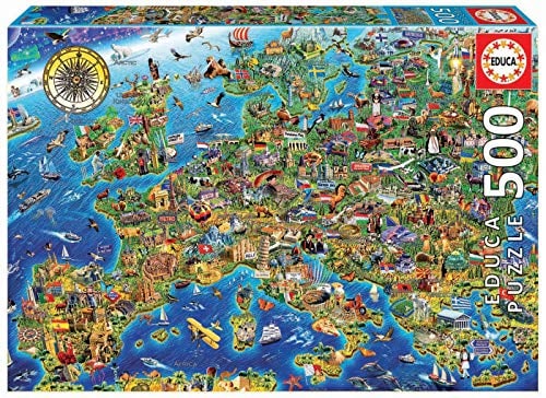 Educa - Puzzle 500 Teile für Erwachsene | Verrückte Europakarte, 500 Teile Puzzle für Erwachsene und Kinder ab 11 Jahren, Landkarte, Europe (17962)