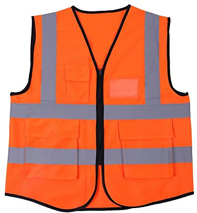 Mehrfarbige Reflektierende Sicherheitsweste mit Taschen und Reißverschluss Warnschutzweste Atmungsaktive Arbeitsweste Sicherheitsweste (Orange)