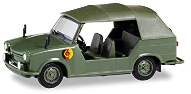 Herpa Modellauto Trabant Kübel „NVA“. Felgen grün, Miniatur im Maßstab 1:87, Sammlerstück, Made in Germany, Modell aus Kunststoff