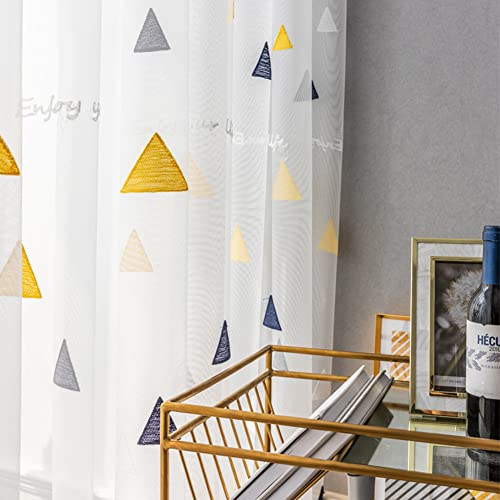 Lsimeru 2er-Pack Dreieck Gardinen Vorhäng Wohnzimmer Transparent Kräuselband 160x140 Stickerei Muster Voile Vorhange Fensterschal Lichtdurchlässig Dekoschal für Schlafzimmer