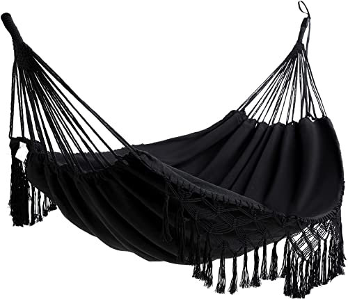 Doppel Hängematte für Hause drinnen und draußen Boho Hängematte Makramee Hängematte groß Baumwolle weich für Zwei Personen Terrasse Hinterhof Veranda Rasen Garten