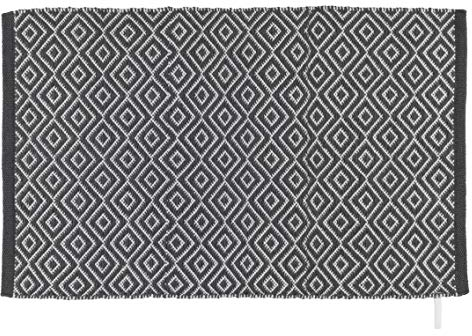 WENKO Badematte Turpan aus recycelten PET-Flaschen, waschbare Fußmatte fürs Bad, nachhaltiger Badteppich im Boho-Stil, Rutschhemmende Retro Duschmatte, Dunkelgrau/Weiß, Polyester, 50 x 80 cm
